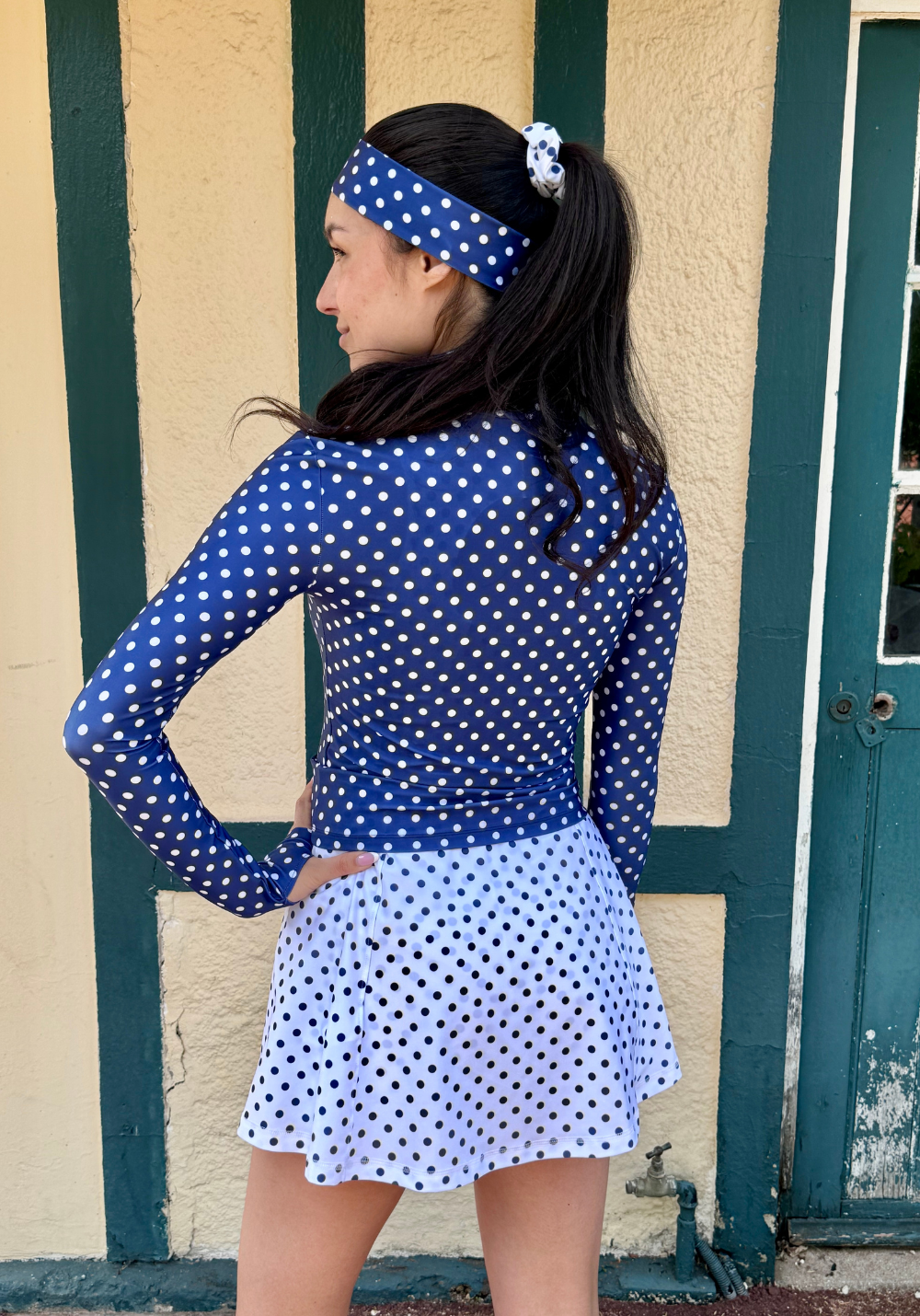 SELENA Blue Jacket with White Polka Dots