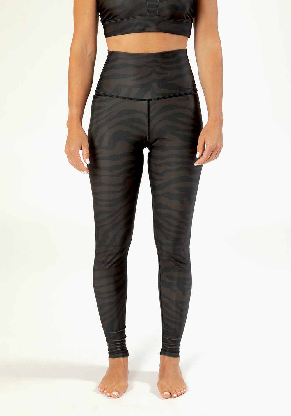 Brown and black zebra flower leggings