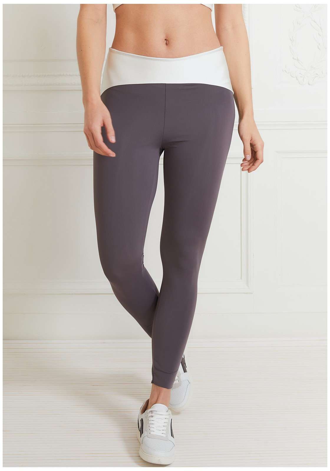 Eco-responsible sports leggings taupe and glittery white Waist XS