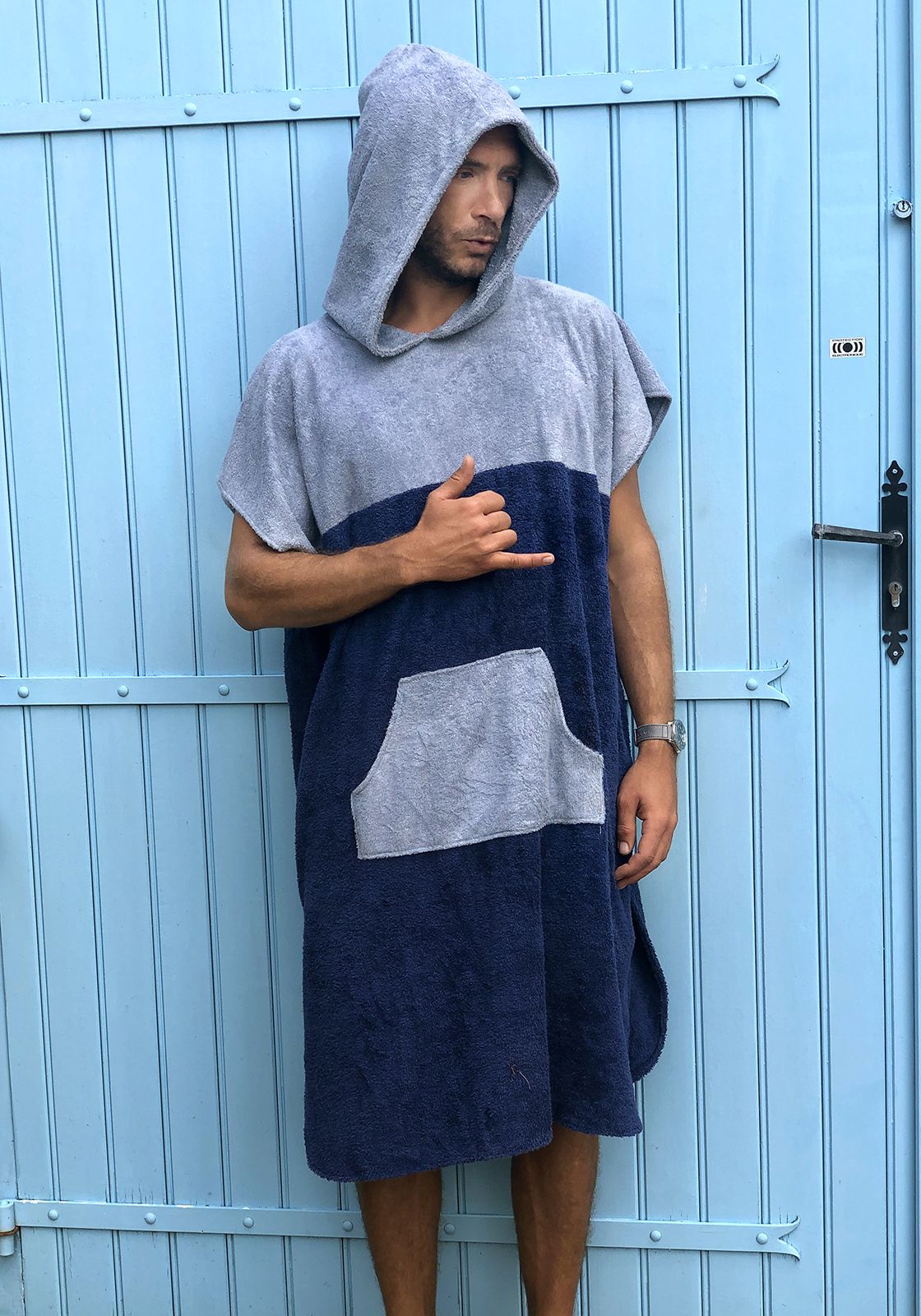 PONCHO NOA MEN Sky blue-Navy blue