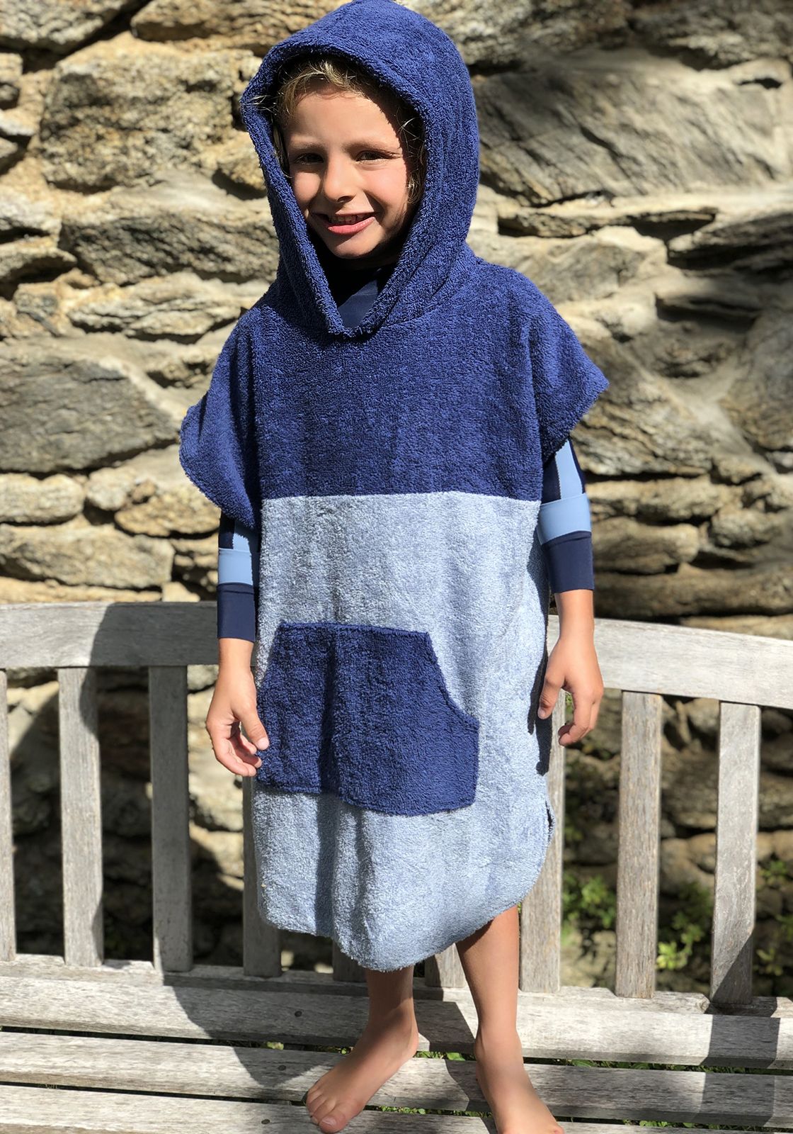 PONCHO NOA CHILD Sky blue-Navy blue