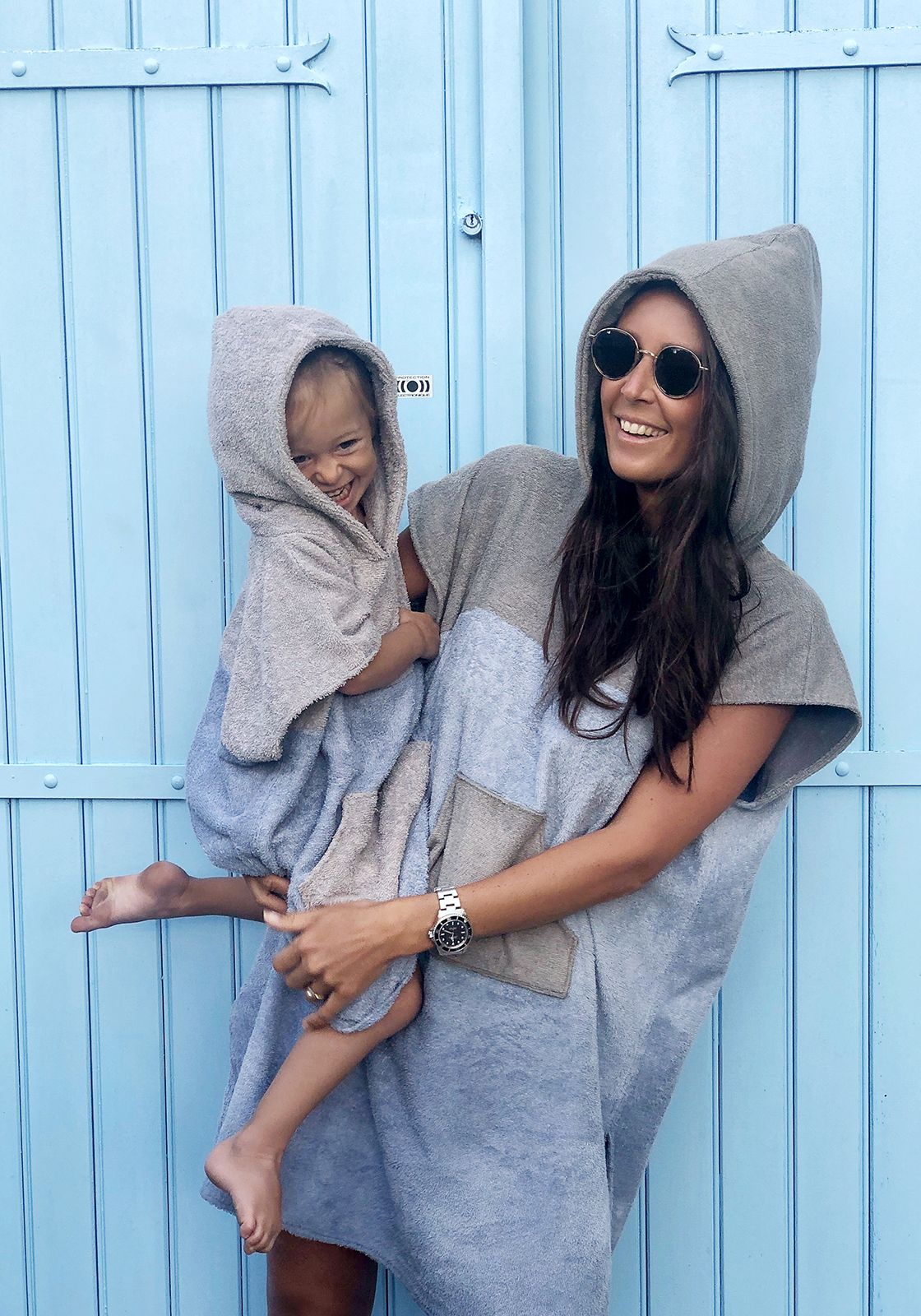 PONCHO NOA CHILDREN Grey-Sky blue