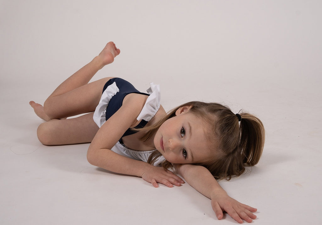 Maillot une pièce JULIA enfant – Bleu marine & Blanc