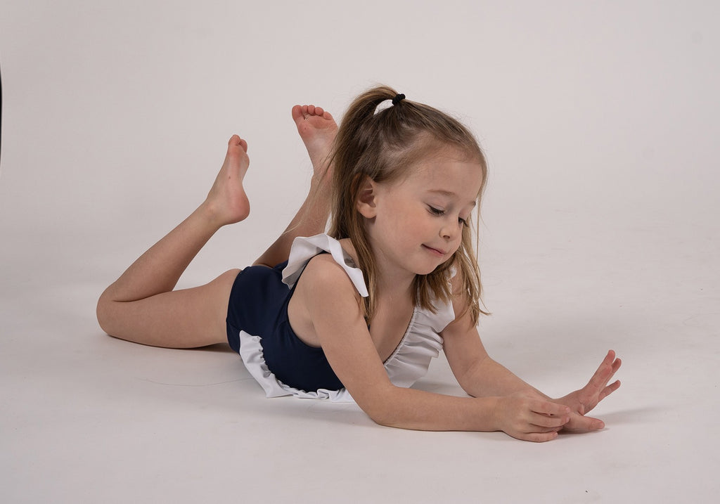 Maillot une pièce JULIA enfant – Bleu marine & Blanc