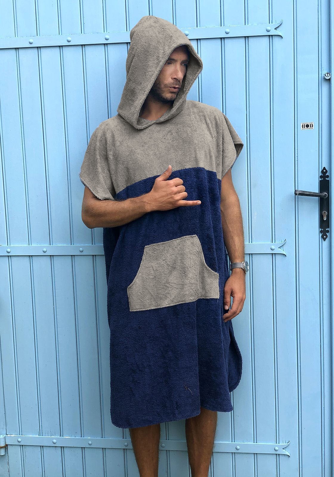 PONCHO NOA MEN Grey-navy blue