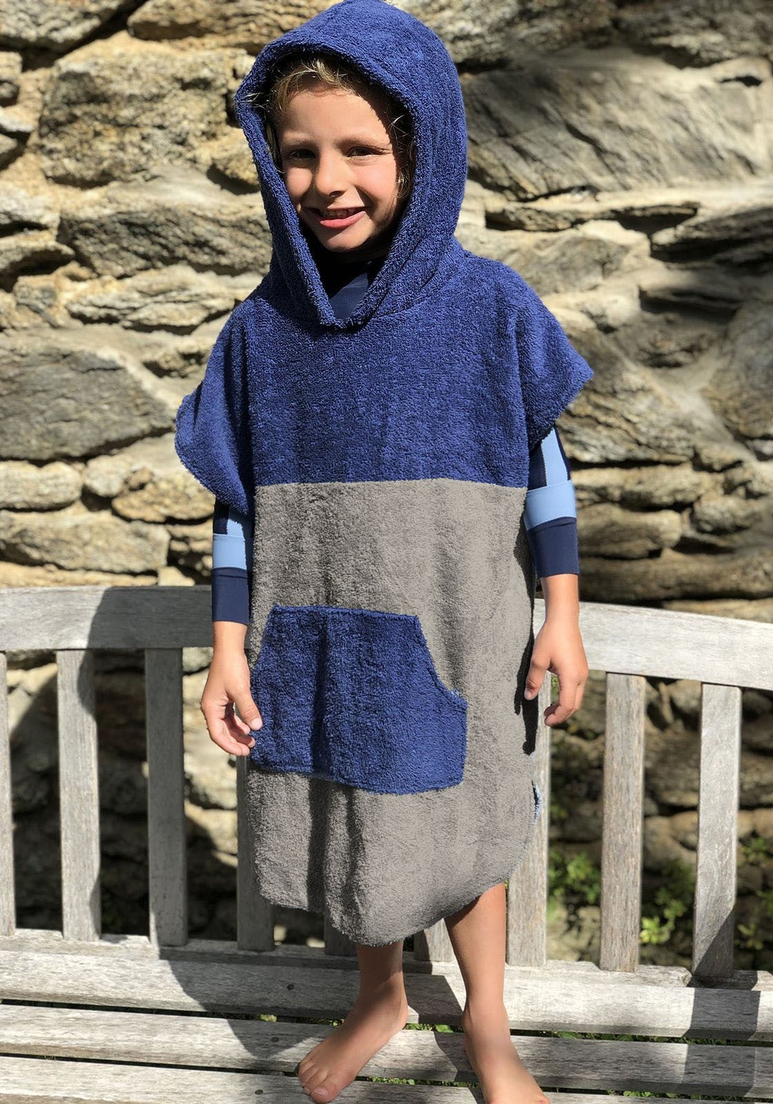 PONCHO NOA ENFANT Gris-bleu marine