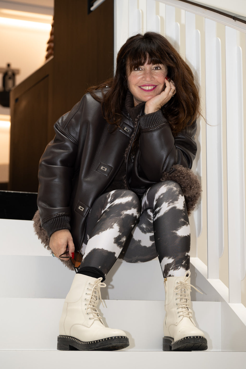 Legging VANILLE motif animalier - Marron & Blanc