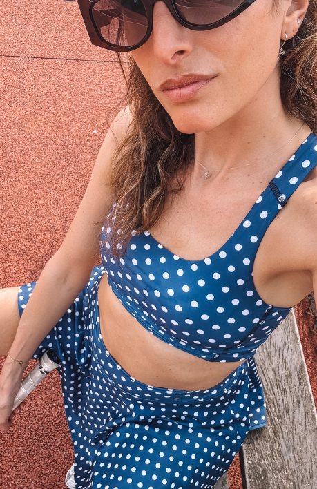 JUPE DE TENNIS LINA à pois bleus et blancs