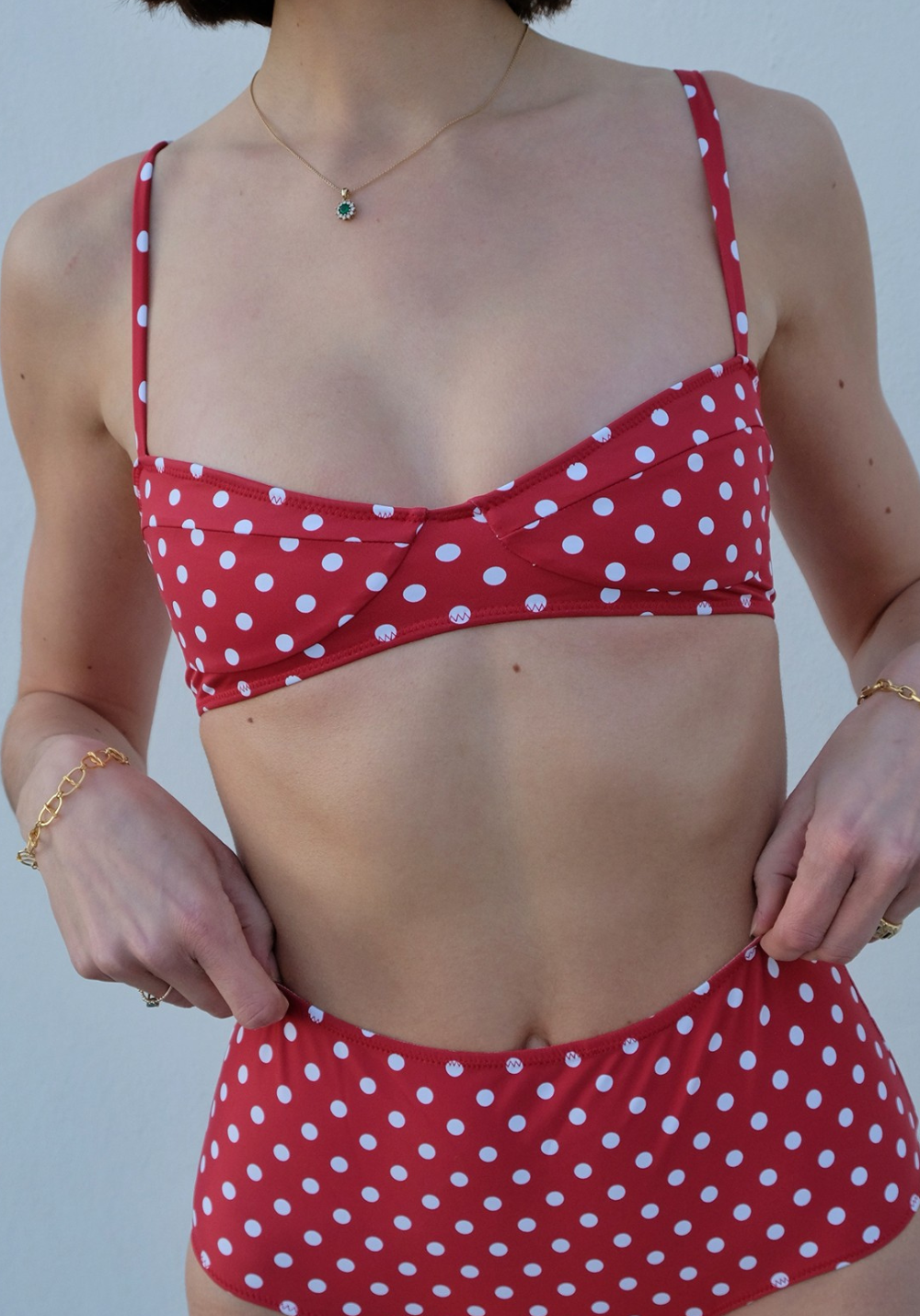 HAUT DEUX PIÈCES AMALFI Rouge/pois blanc