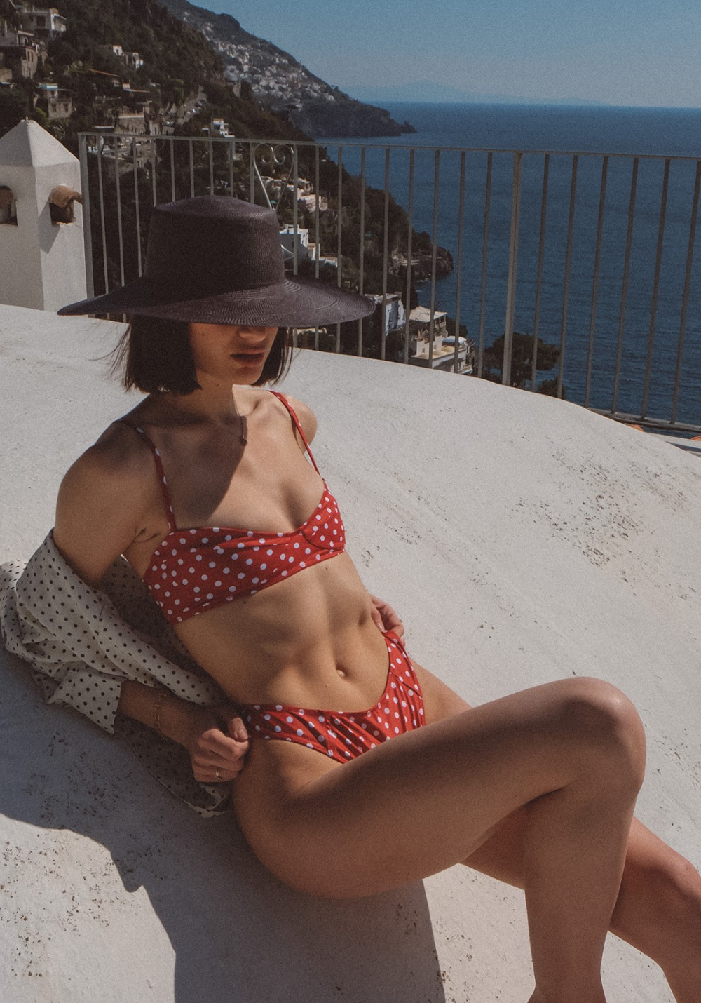 HAUT DEUX PIÈCES AMALFI Rouge/pois blanc