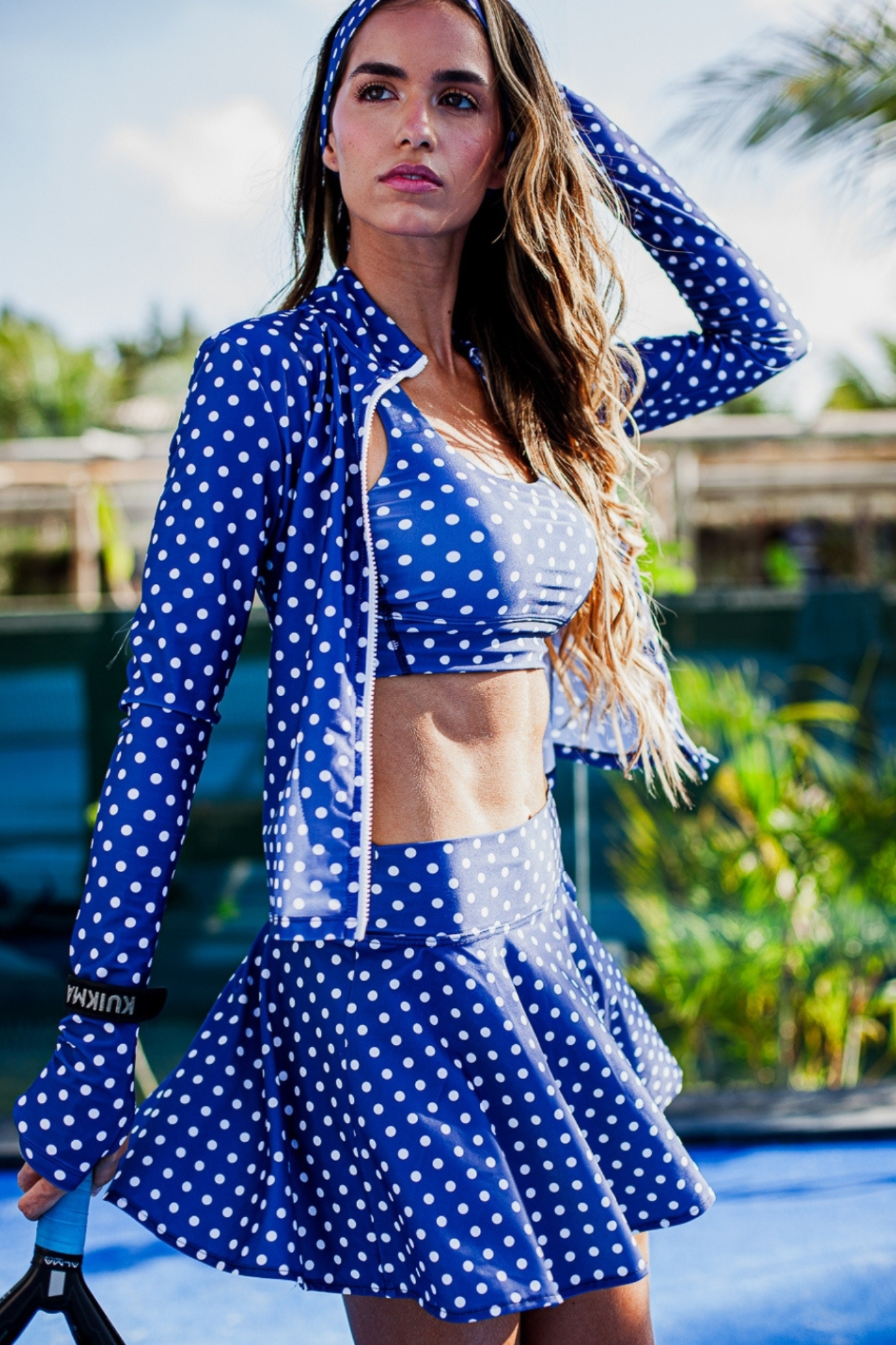 SELENA Blue Jacket with White Polka Dots