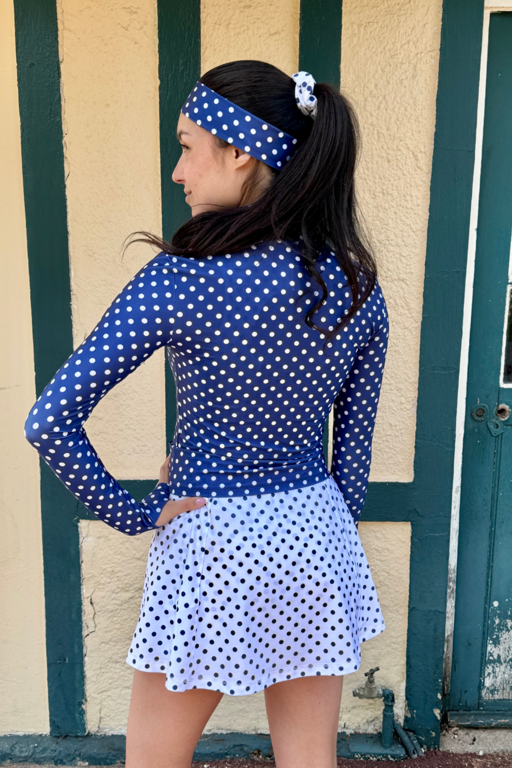 SELENA Blue Jacket with White Polka Dots